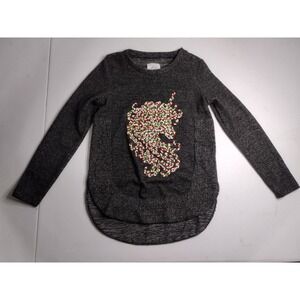 Girls Sweater Gray Unicorn‎ Embellished Top Long Sleeve Size Small (7/8)